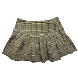 RSQ Womens mini skirt Brown Glen Plaid Pleated Large schoolgirl academia Y2K